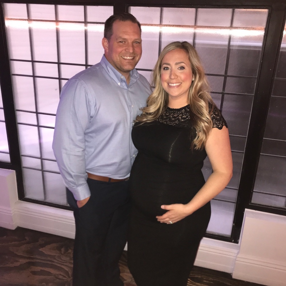 Black calf length fitted maternity dress